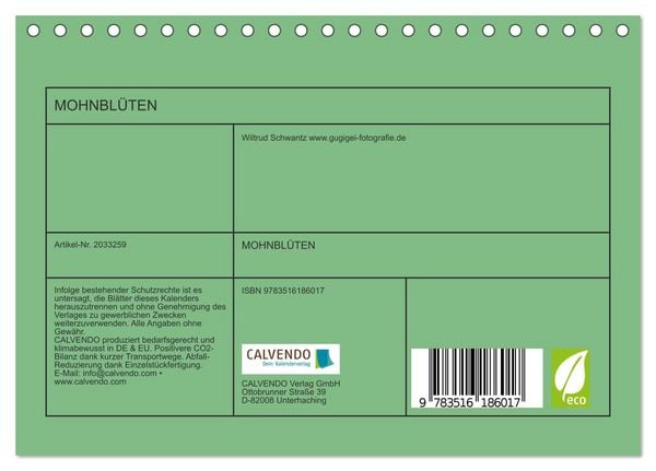 Produktbild: MOHNBL&Uuml;TEN (Tischkalender 2026 DIN A5 quer), CALVENDO Monatskalender