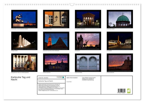 Produktbild: Karlsruhe Tag und Nacht (Wandkalender 2026 DIN A2 quer), CALVENDO Monatskalender