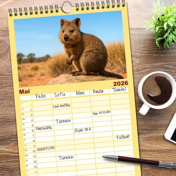 Produktbild: Familienplaner 2026 - Die vielleicht nettesten Wildtiere mit 5 Spalten (Wandkalender, 21 x 45 cm) CALVENDO