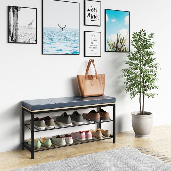 Produktbild: Metall Holz Sitzbank Schuhregal Schuhbank Taliro