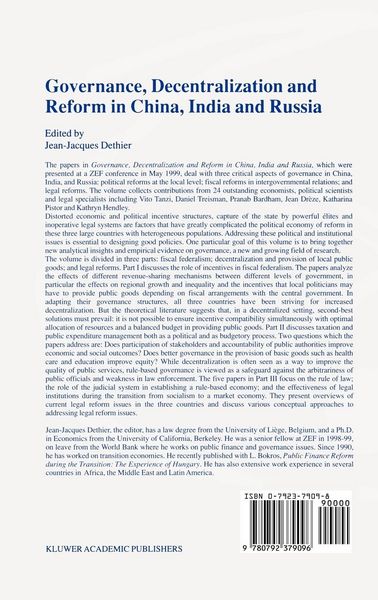 Produktbild: Governance, Decentralization and Reform in China, India and Russia
