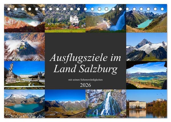 Produktbild: Ausflugsziele im Land Salzburg (Tischkalender 2026 DIN A5 quer), CALVENDO Monatskalender