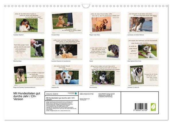 Produktbild: Mit Hundezitaten gut durchs Jahr / CH-Version (Wandkalender 2026 DIN A3 quer), CALVENDO Monatskalender