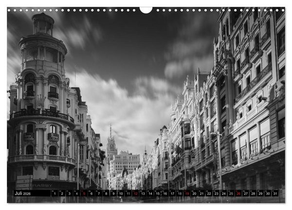 Produktbild: Madrid - Schwarz-Wei&szlig; Impressionen (Wandkalender 2026 DIN A3 quer), CALVENDO Monatskalender