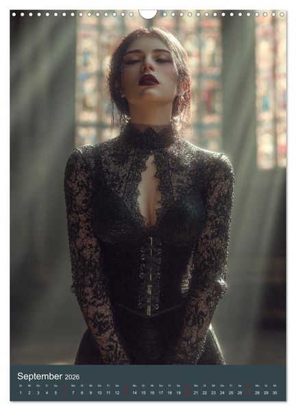 Produktbild: Gothic Girls - d&uuml;stere Frauen in schwarzer Gothic-Kleidung (Wandkalender 2026 DIN A3 hoch), CALVENDO Monatskalender