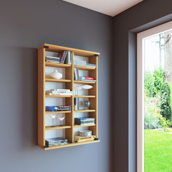 Produktbild: Holz CD DVD Wandregal Schrank Zuntisa Glast&uuml;r