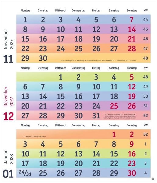 Produktbild: Bunte Wochen 3-Monatsplaner 2027