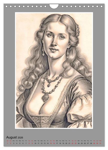 Produktbild: Baroque Beauties, Pencil Art with Artificial Intelligence (Wall Calendar 2026 DIN A4 portrait), CALVENDO 12 Month Wall Calendar