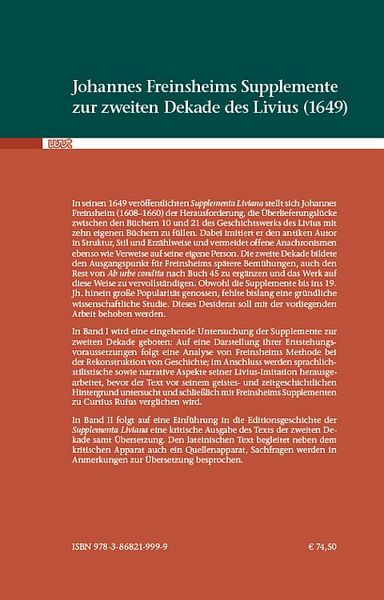 Produktbild: Johannes Freinsheims Supplemente zur zweiten Dekade des Livius (1649). Untersuchung, kritische Edition, &Uuml;bersetzung