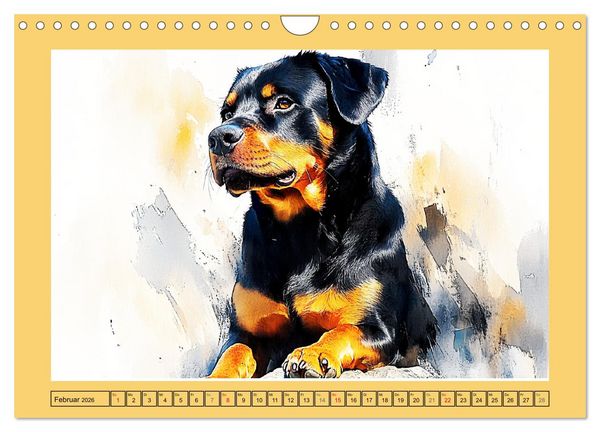 Produktbild: Kraftvolle Rottweiler. Stattliche Begleithunde im Aquarell-Stil (Wandkalender 2026 DIN A4 quer), CALVENDO Monatskalender