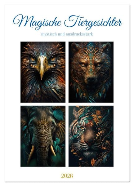 Magische Tiergesichter (Wandkalender 2026 DIN A2 hoch), CALVENDO Monatskalender