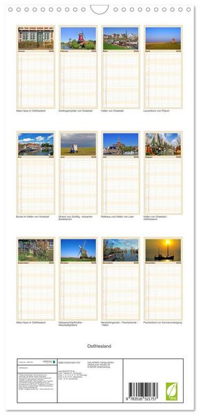 Produktbild: Familienplaner 2026 - Ostfriesland mit 5 Spalten (Wandkalender, 21 x 45 cm) CALVENDO