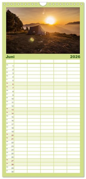 Produktbild: Familienplaner 2026 - Camping - Raus in die Natur. mit 5 Spalten (Wandkalender, 21 x 45 cm) CALVENDO