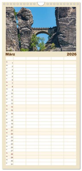 Produktbild: Familienplaner 2026 - S&auml;chsische Schweiz / Geburtstagsplaner mit 5 Spalten (Wandkalender, 21 x 45 cm) CALVENDO