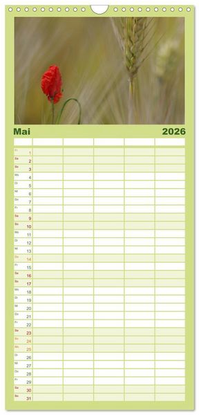 Produktbild: Familienplaner 2026 - Mohnblumen Tr&auml;ume mit 5 Spalten (Wandkalender, 21 x 45 cm) CALVENDO