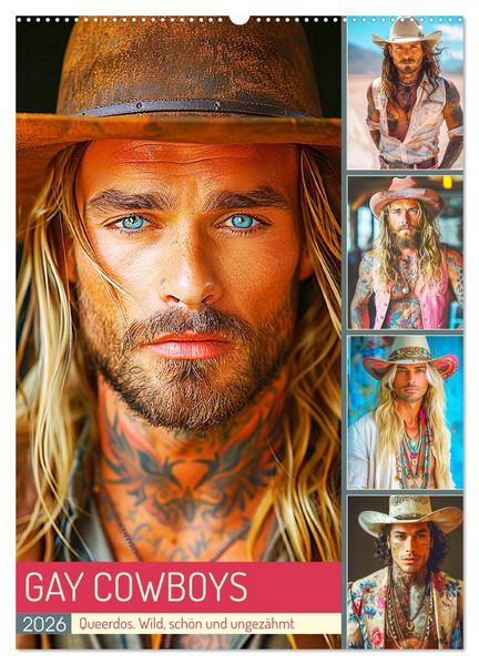 Gay Cowboys. Queerdos. Wild, schön und ungezähmt (Wandkalender 2026 DIN A2 hoch), CALVENDO Monatskalender