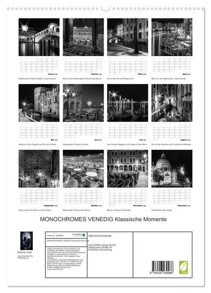Produktbild: MONOCHROMES VENEDIG Klassische Momente (hochwertiger Premium Wandkalender 2026 DIN A2 hoch), Kunstdruck in Hochglanz