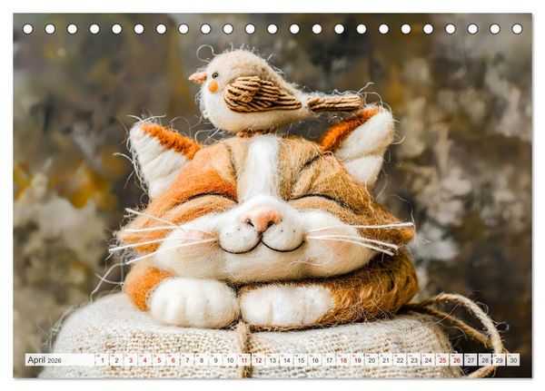 Produktbild: Filzige Katzenfreunde - Ein Jahr voller niedlicher KI-Filzkunst (Tischkalender 2026 DIN A5 quer), CALVENDO Monatskalender