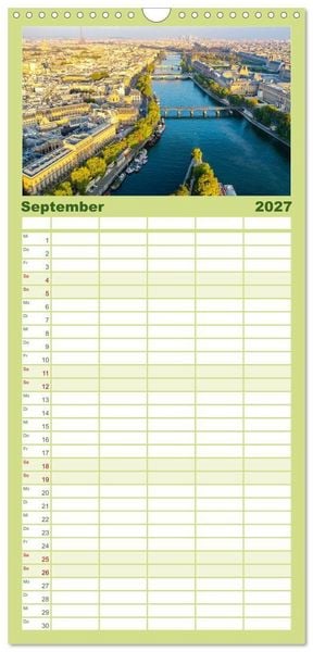 Produktbild: Familienplaner 2027 - Bonjour Paris mit 5 Spalten (Wandkalender, 21 x 45 cm) CALVENDO