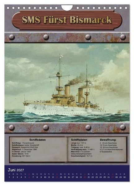 Produktbild: Die kaiserliche Marine 1871 - 1918 (Wandkalender 2027 DIN A4 hoch), CALVENDO Monatskalender