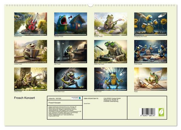 Produktbild: Frosch Konzert (hochwertiger Premium Wandkalender 2026 DIN A2 quer), Kunstdruck in Hochglanz