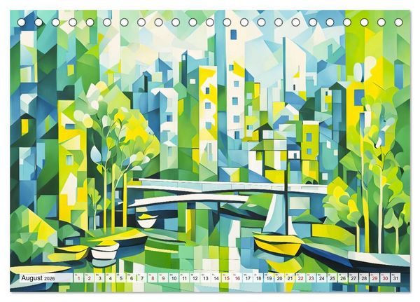 Produktbild: Kubistische Stadtlandschaften - Geometrische Urban Art am Wasser (Tischkalender 2026 DIN A5 quer), CALVENDO Monatskalender