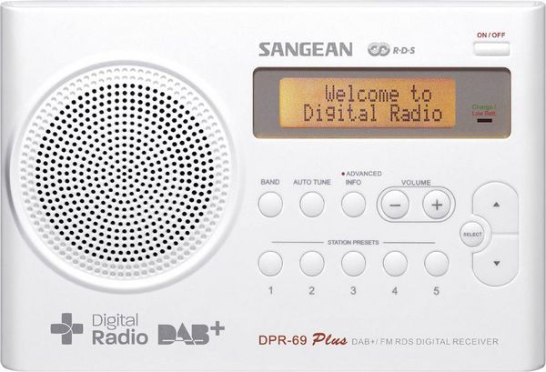Produktbild: Sangean DPR-69+ Kofferradio DAB+, UKW Akku-Ladefunktion Wei&szlig;