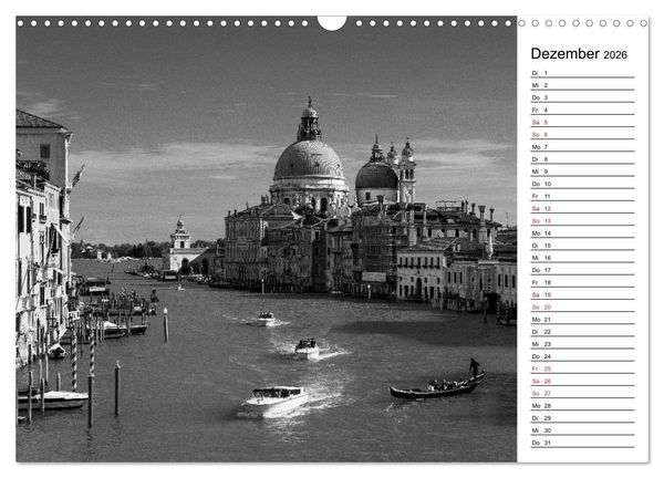 Produktbild: Venedig schwarz-wei&szlig; (Wandkalender 2026 DIN A3 quer), CALVENDO Monatskalender