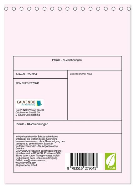 Produktbild: Pferde - KI-Zeichnungen (Tischkalender 2026 DIN A5 hoch), CALVENDO Monatskalender