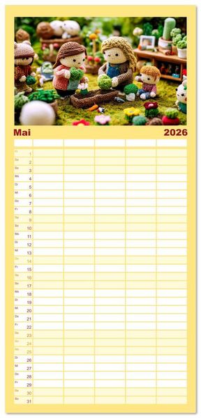 Produktbild: Familienplaner 2026 - Amigurumi Moments. Ein fantastischer Familienalltag mit 5 Spalten (Wandkalender, 21 x 45 cm) CALVENDO