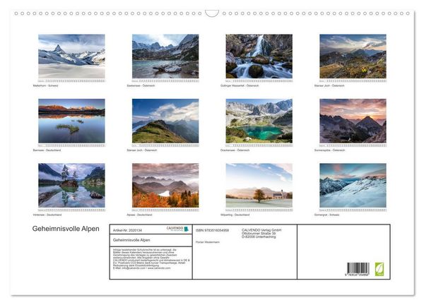 Produktbild: Geheimnisvolle Alpen (Wandkalender 2026 DIN A2 quer), CALVENDO Monatskalender