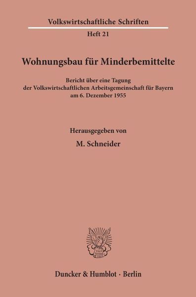 Produktbild: Wohnungsbau f&uuml;r Minderbemittelte.