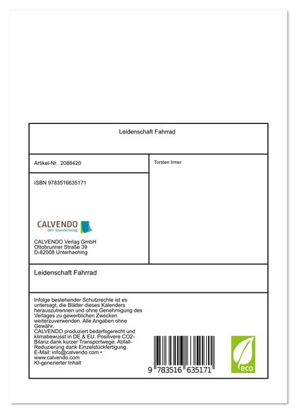 Produktbild: Leidenschaft Fahrrad (Tischkalender 2026 DIN A5 hoch), CALVENDO Monatskalender