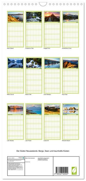 Produktbild: Familienplaner 2026 - Der S&uuml;den Neuseelands: Berge, Seen und traumhafte K&uuml;sten mit 5 Spalten (Wandkalender, 21 x 45 cm) CALVENDO