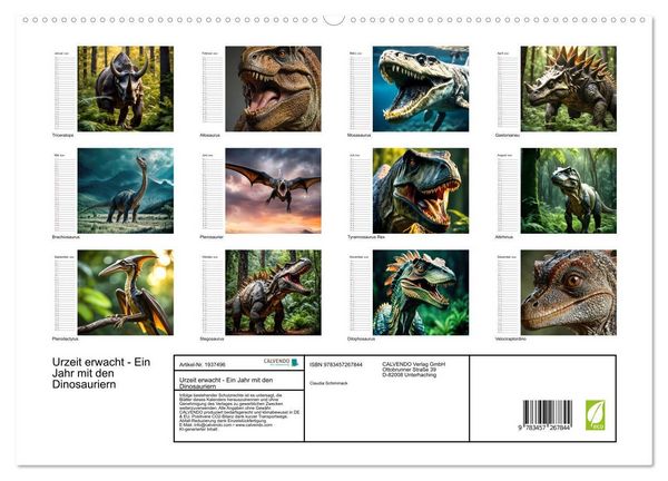 Produktbild: Urzeit erwacht - Ein Jahr mit den Dinosauriern (hochwertiger Premium Wandkalender 2026 DIN A2 quer), Kunstdruck in Hochglanz