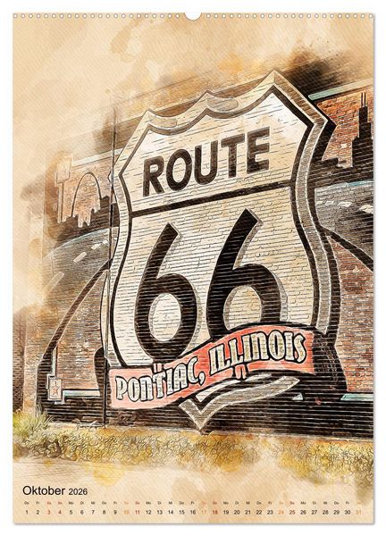 Produktbild: Route 66 - 2451 Meilen (hochwertiger Premium Wandkalender 2026 DIN A2 hoch), Kunstdruck in Hochglanz