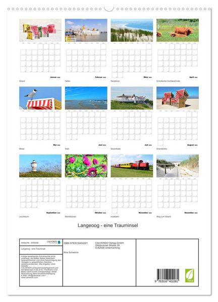 Produktbild: Langeoog - eine Trauminsel (hochwertiger Premium Wandkalender 2026 DIN A2 hoch), Kunstdruck in Hochglanz