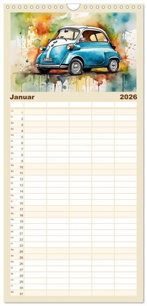 Produktbild: Familienplaner 2026 - Oldtimer - Kultmodelle aus den 1960er Jahren mit 5 Spalten (Wandkalender, 21 x 45 cm) CALVENDO