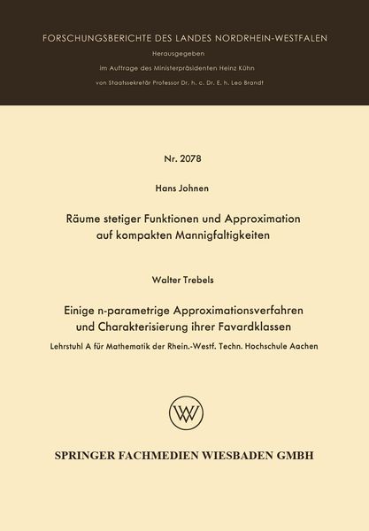 Produktbild: R&auml;ume stetiger Funktionen und Approximation auf kompakten Mannigfaltigkeiten