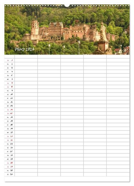 Produktbild: Heidelberger Familienkalender (Wandkalender 2026 DIN A2 hoch), CALVENDO Monatskalender