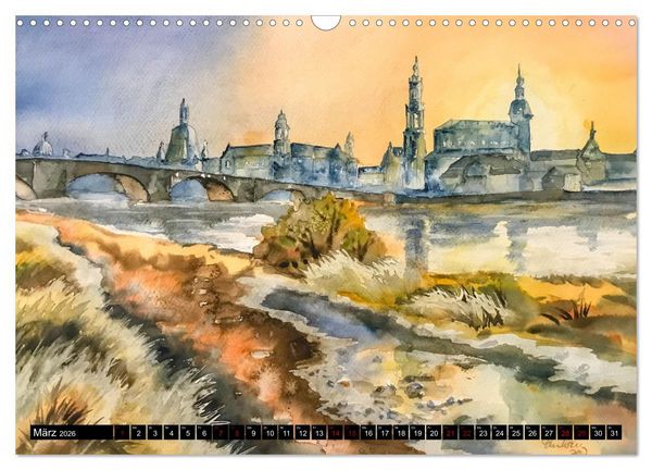 Produktbild: Dresden und das Elbtal - Ein Aquarellkalender von Claudia Pinkau (Wandkalender 2026 DIN A3 quer), CALVENDO Monatskalender