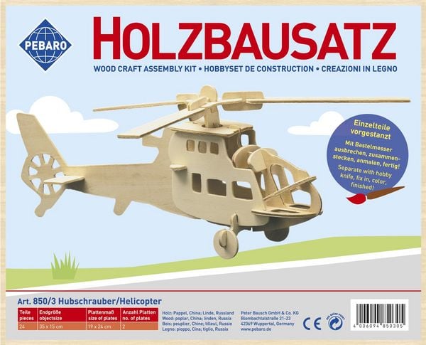 Produktbild: PEBARO 850/3 - Holzbausatz Hubschrauber, 24 Teile, Holzkonstruktion zum Zusammenstecken