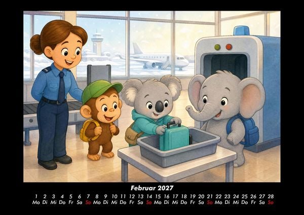 Produktbild: Ein Tag am Flughafen mit Milo, Kiki & Raffi 2027 Fotokalender DIN A3