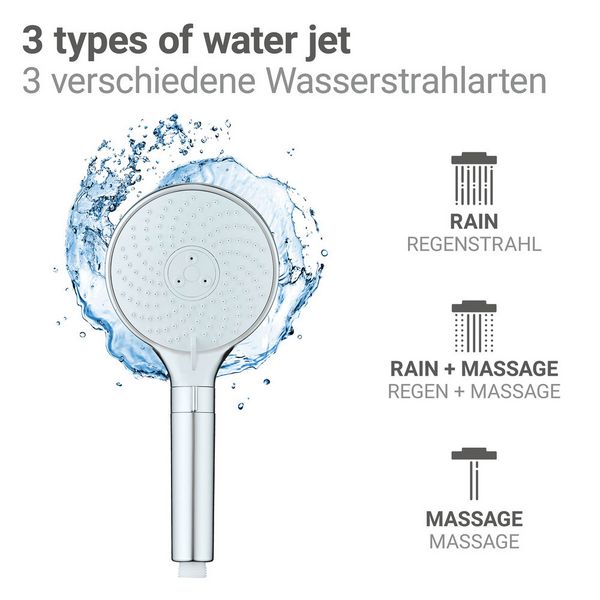 Produktbild: Duschkopf Mod. Water Saving, 12 cm, chrom, ABS, wei&szlig;, 3 Funktionen, wassersparend
