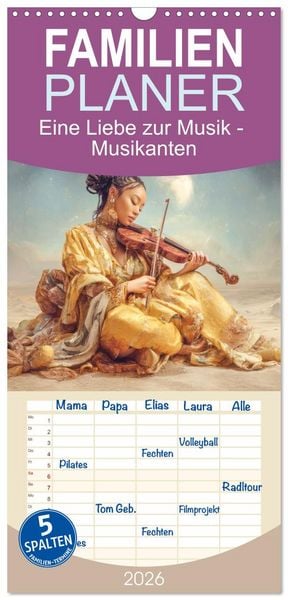 Produktbild: Familienplaner 2026 - Eine Liebe zur Musik - Musikanten mit 5 Spalten (Wandkalender, 21 x 45 cm) CALVENDO