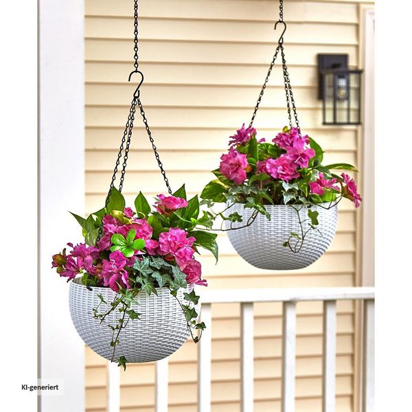 Produktbild: HTI-Living HTI-Living Blumenampel 2er Set Rattanoptik Wei&szlig;