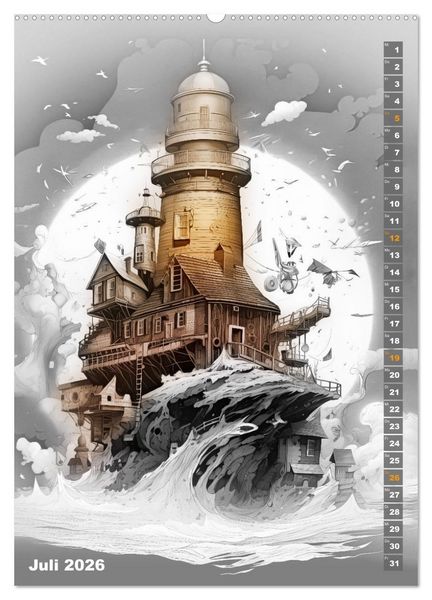 Produktbild: W&auml;chter der Meere - Surreale Architektur (hochwertiger Premium Wandkalender 2026 DIN A2 hoch), Kunstdruck in Hochglanz