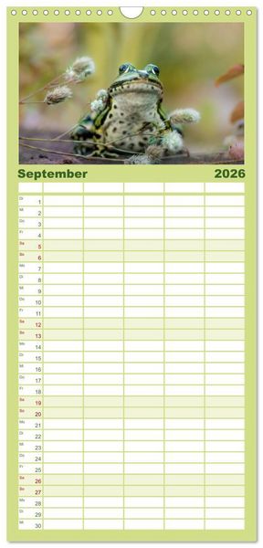 Produktbild: Familienplaner 2026 - Gl&uuml;ckliche Fr&ouml;sche mit 5 Spalten (Wandkalender, 21 x 45 cm) CALVENDO