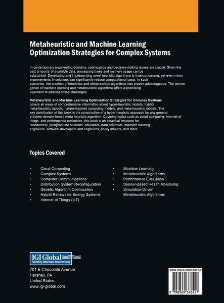 Produktbild: Metaheuristic and Machine Learning Optimization Strategies for Complex Systems