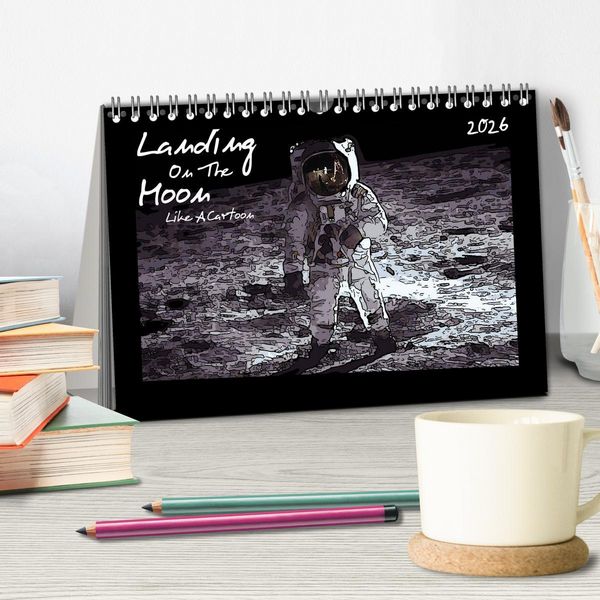 Produktbild: Landing On The Moon Like A Cartoon (Tischkalender 2026 DIN A5 quer), CALVENDO Monatskalender